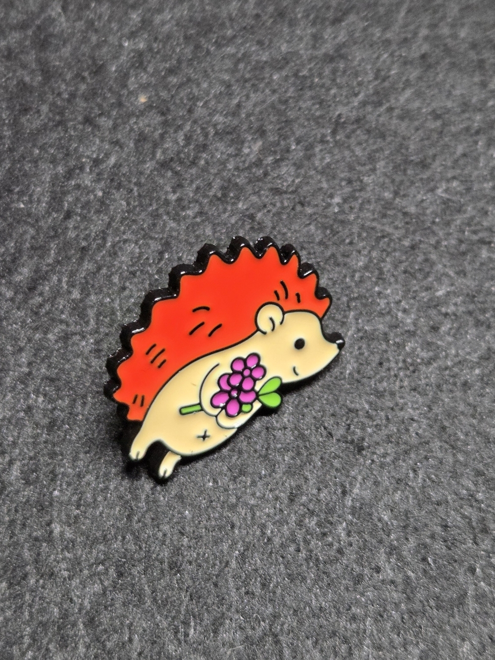 Red Hedgehog Enamel Pin With Pink Flower  Small Pets Category